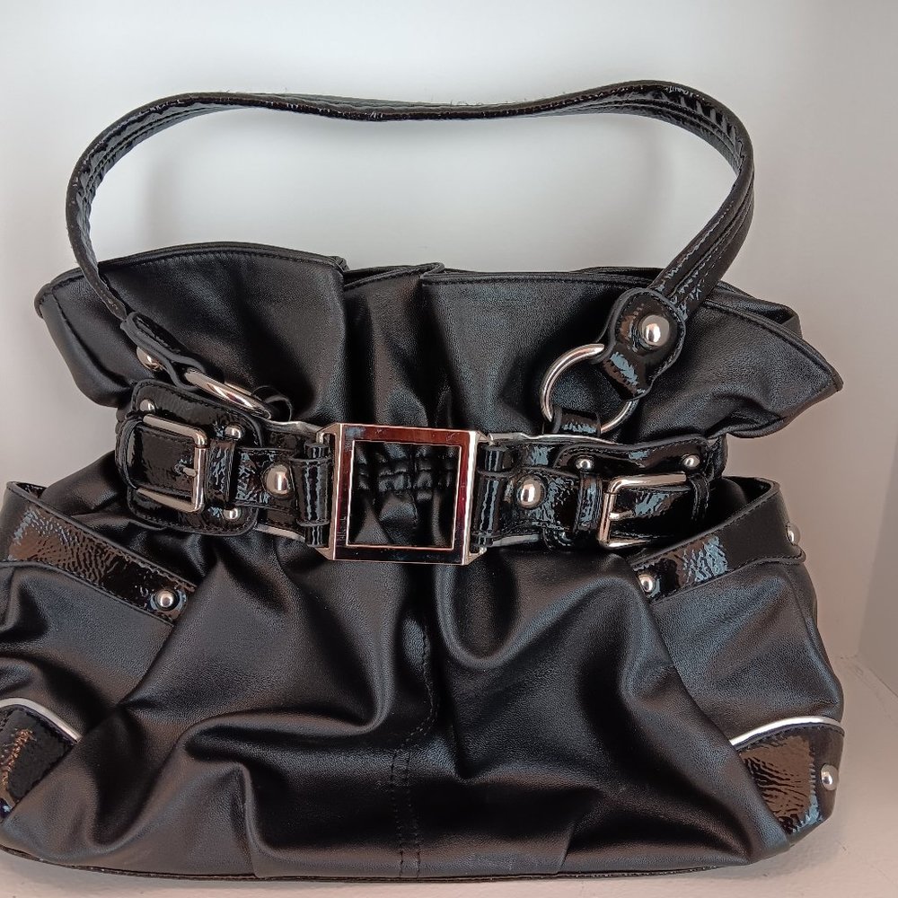 Wilson's Leather Black Cinched Top Shoulder Bag Purse With Silver Buckle
